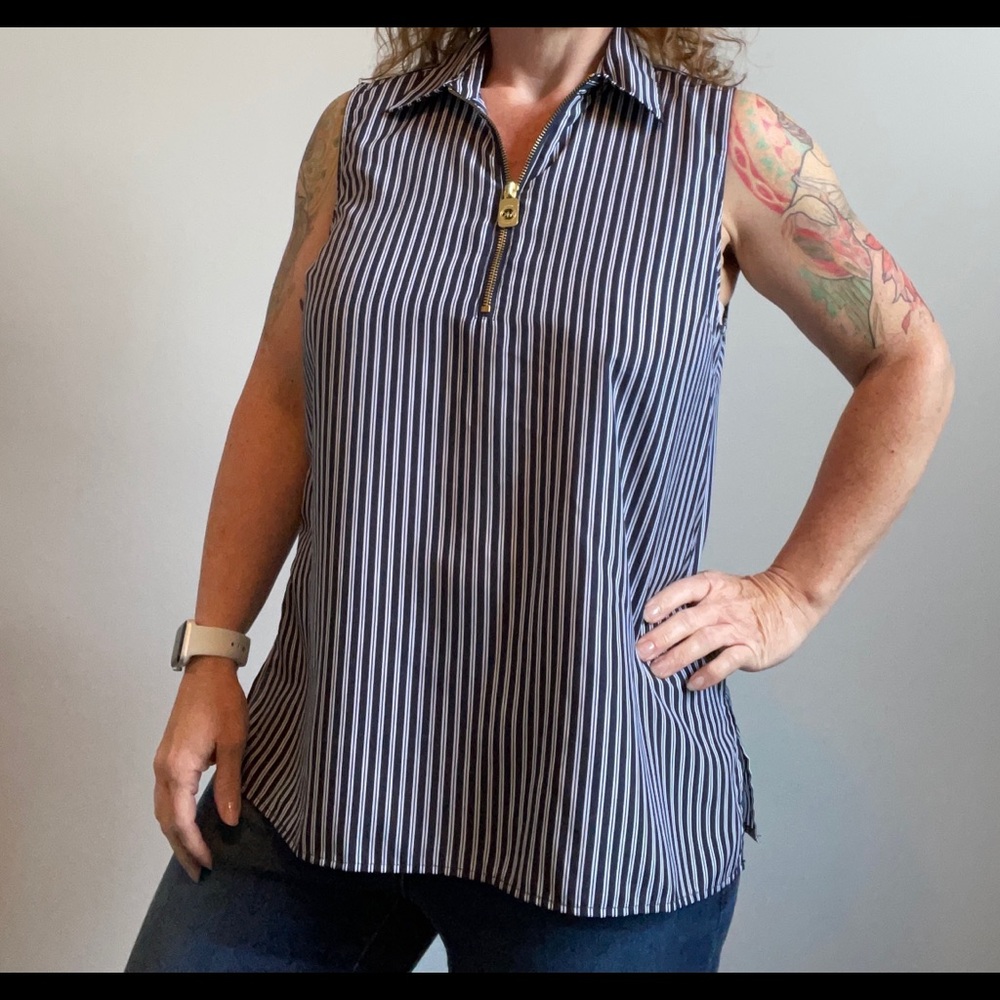 MICHAEL by Michael Kors Navy/White Blouse Size L
